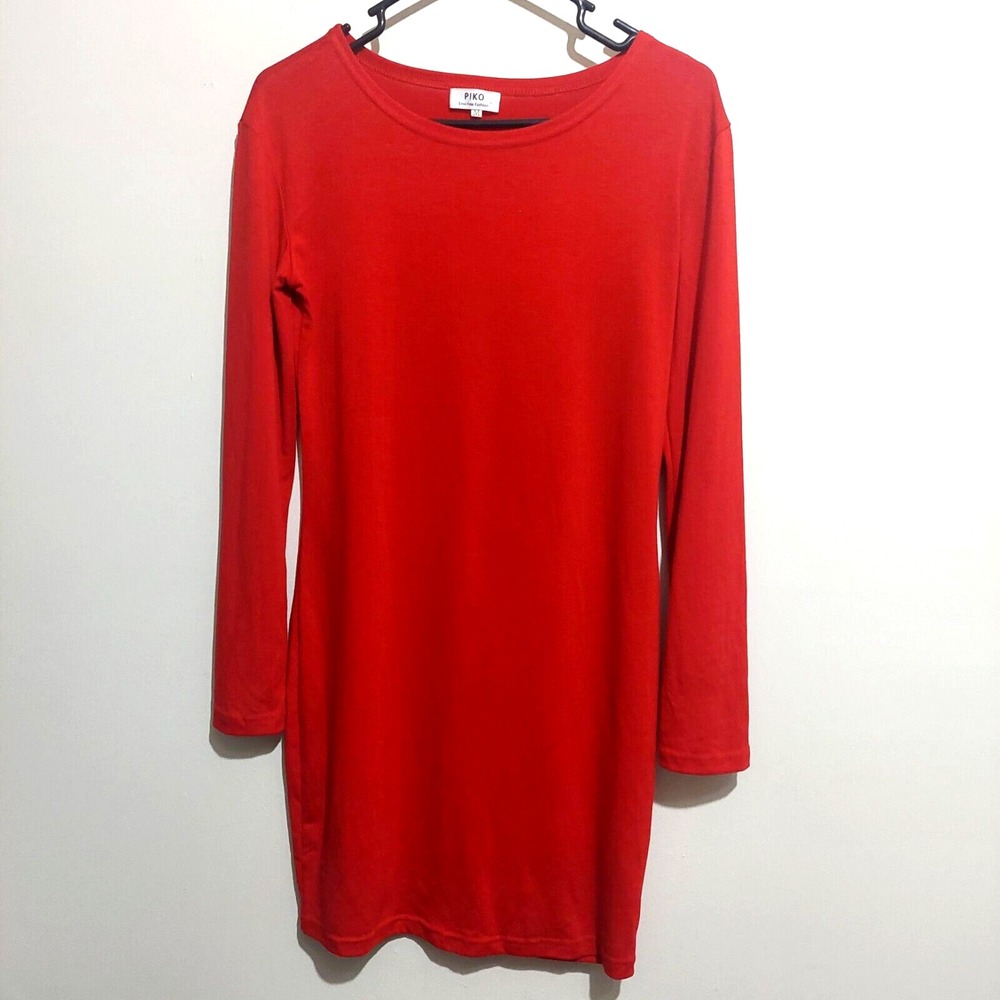 Piko Womens Size Medium Knit Dress Stretch Long Sleeves Red Round Neck